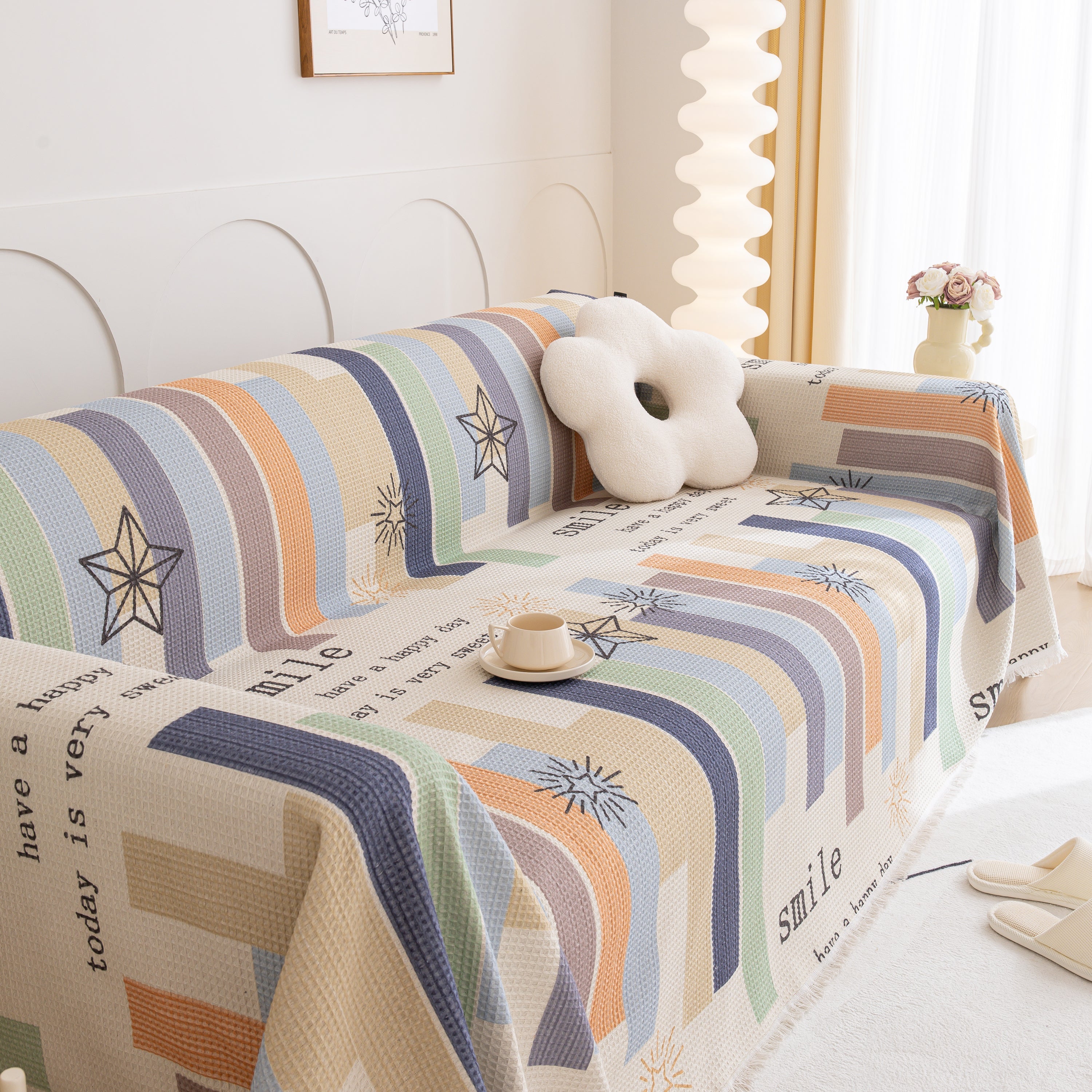 Chenille Sofa Cover Throw, Smile Couch Cover Blanket Throws for Couches, Soft Sofa Towel