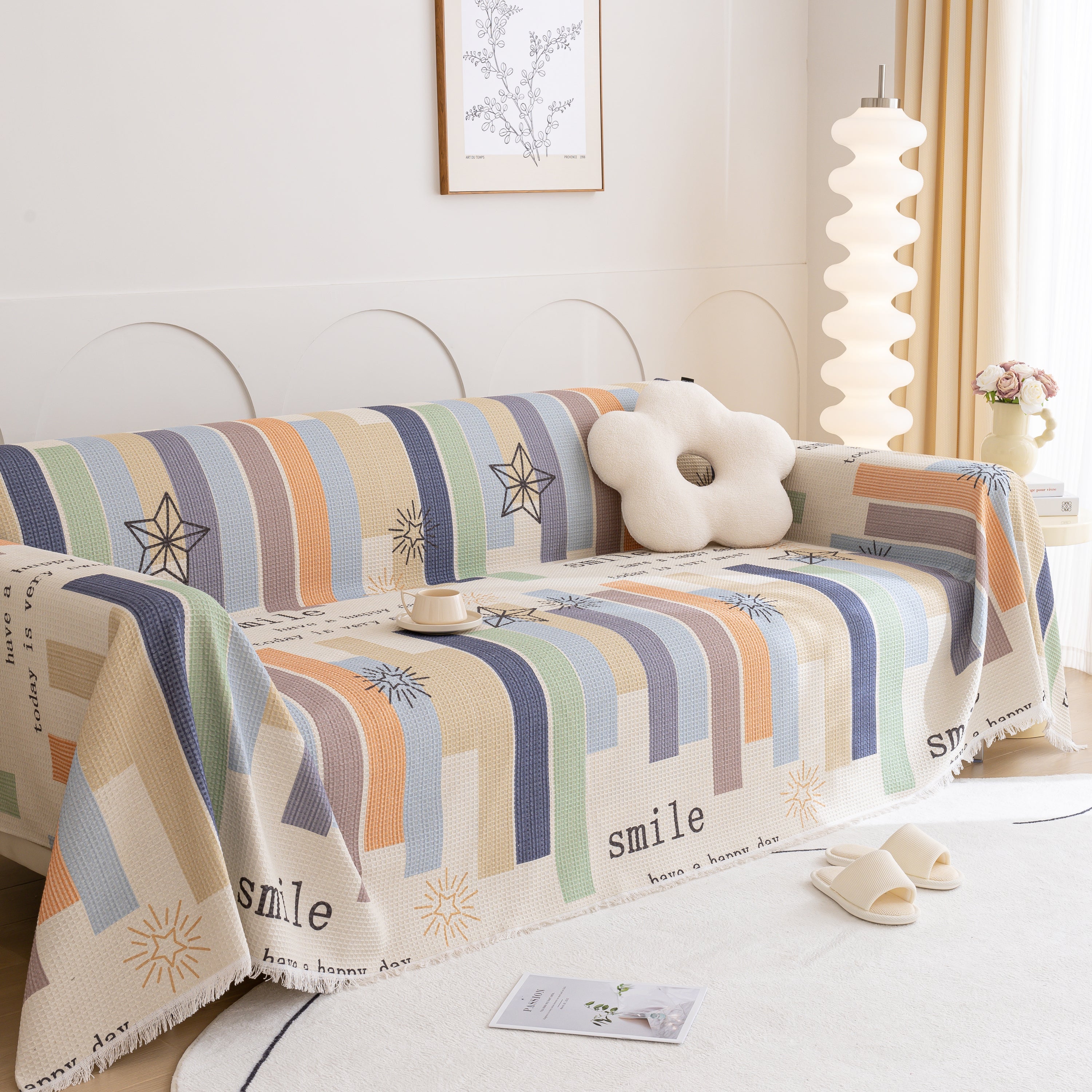 Chenille Sofa Cover Throw, Smile Couch Cover Blanket Throws for Couches, Soft Sofa Towel