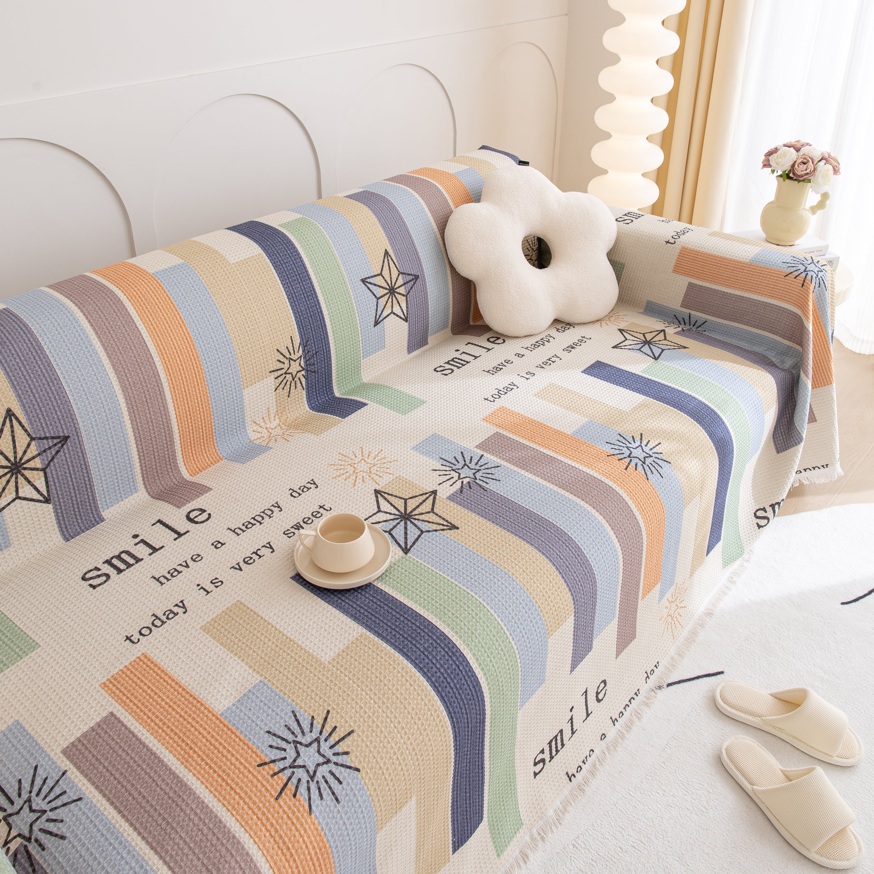 Chenille Sofa Cover Throw, Smile Couch Cover Blanket Throws for Couches, Soft Sofa Towel