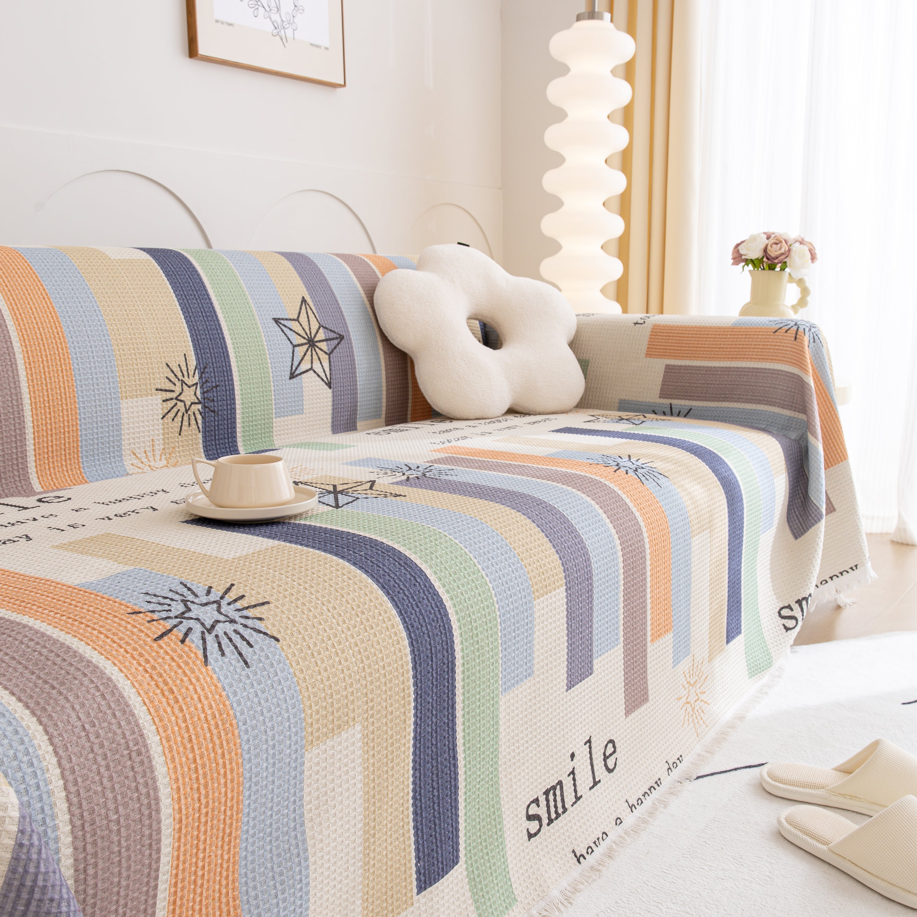 Chenille Sofa Cover Throw, Smile Couch Cover Blanket Throws for Couches, Soft Sofa Towel