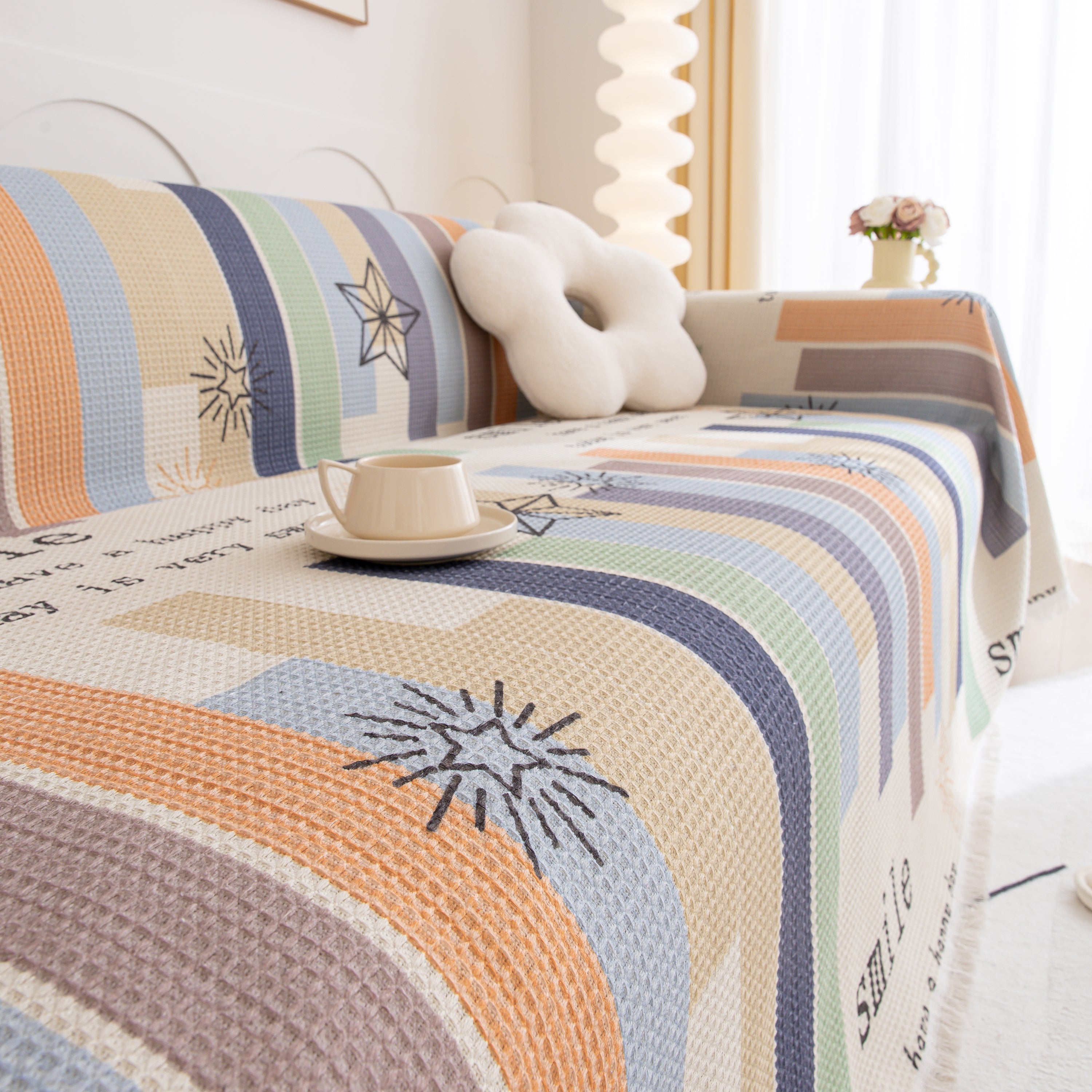 Chenille Sofa Cover Throw, Smile Couch Cover Blanket Throws for Couches, Soft Sofa Towel