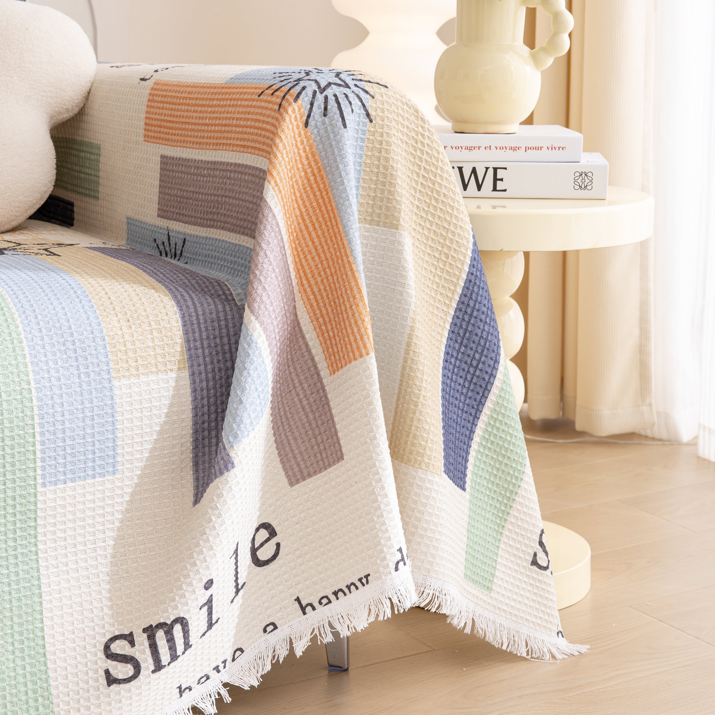 Chenille Sofa Cover Throw, Smile Couch Cover Blanket Throws for Couches, Soft Sofa Towel