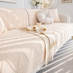 Geometric Textured Cotton Quilted Sofa Cover, Non-Slip Washable Couch Protector