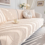 Geometric Textured Cotton Quilted Sofa Cover, Non-Slip Washable Couch Protector
