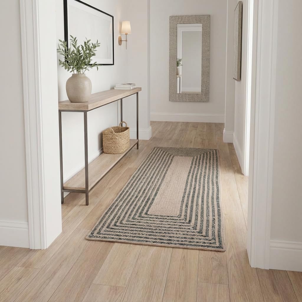 Raleigh Green Cotton Braided Rug 2' X 4' #shape_Rectangle