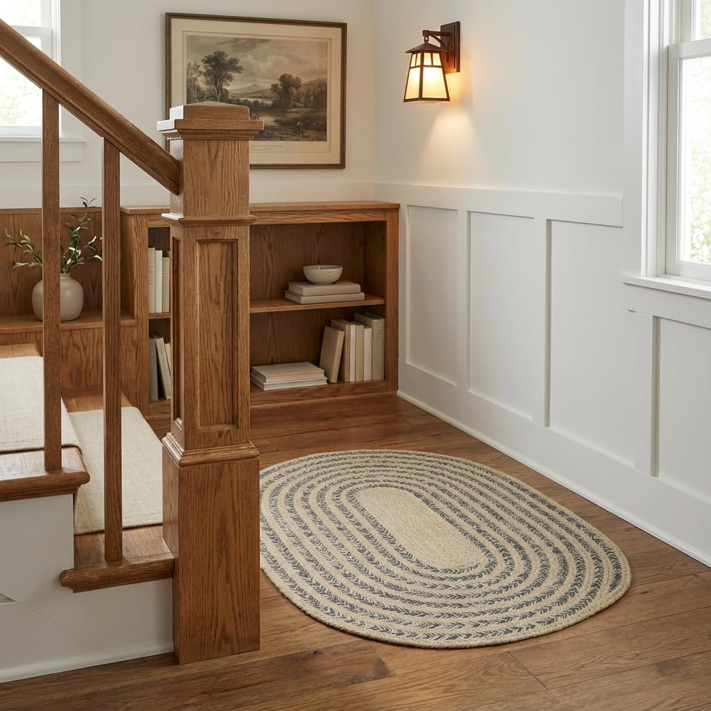 Raleigh Charcoal Cotton Braided Rug 20" X 30" #shape_Oval
