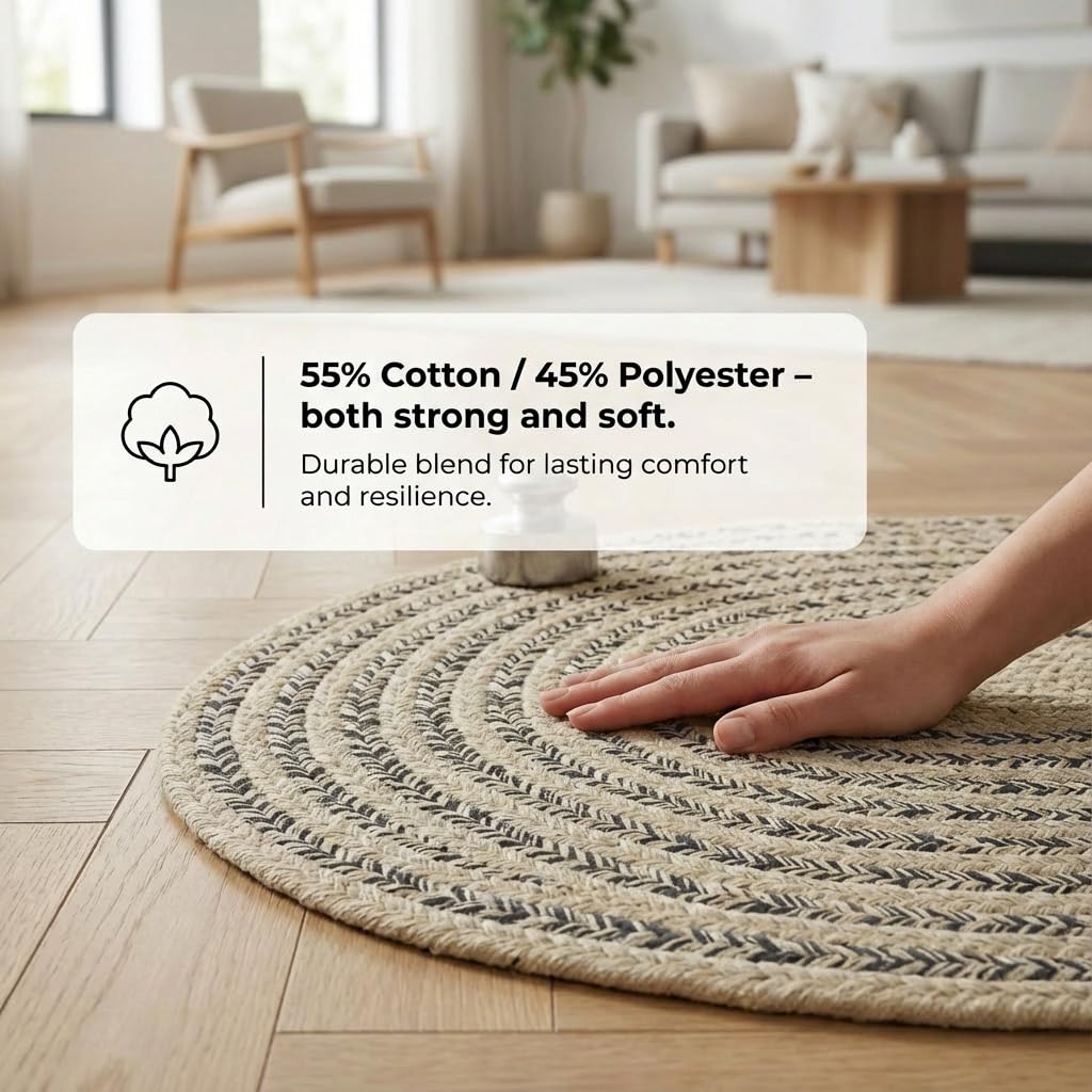 Raleigh Charcoal Cotton Braided Rug 20" X 30" #shape_Oval