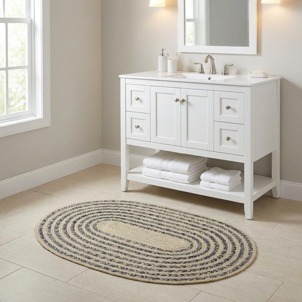 Raleigh Navy Cotton Braided Rug 20" X 30" #shape_Oval
