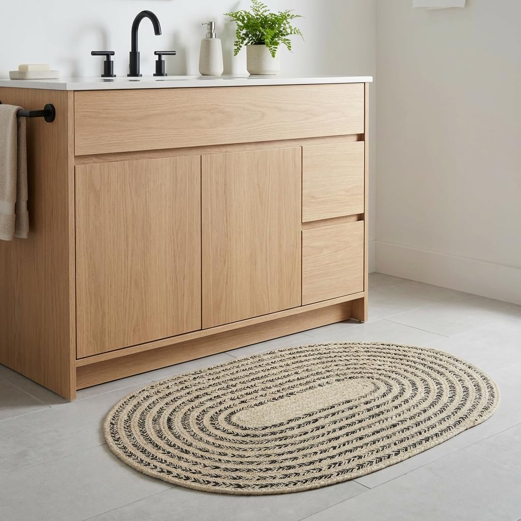 Raleigh Black Cotton Braided Rug 20" X 30" #shape_Oval