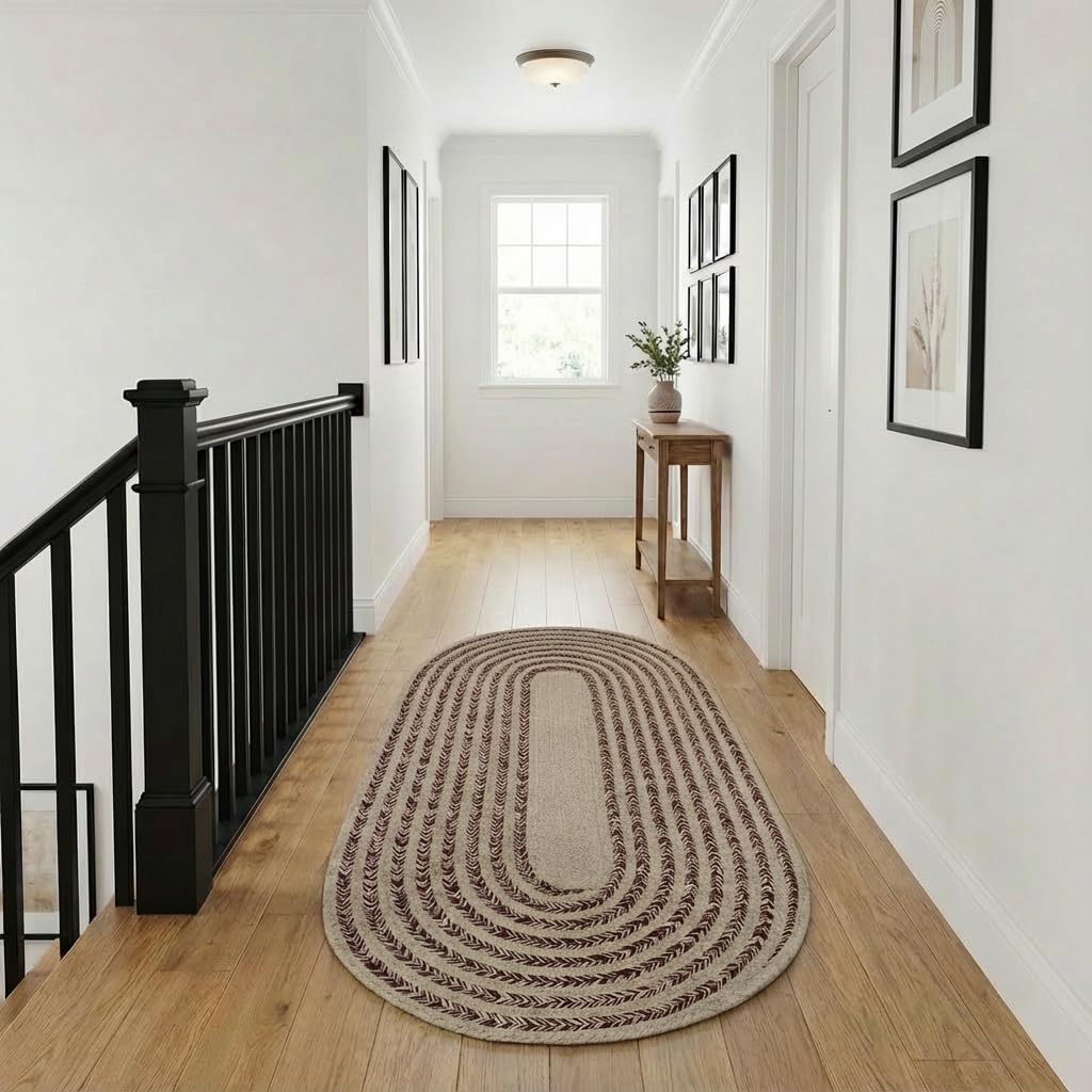 Raleigh Burgundy Cotton Braided Rug 2' X 4' #shape_Oval