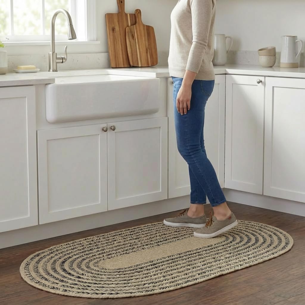 Raleigh Navy Cotton Braided Rug 20" X 30" #shape_Oval