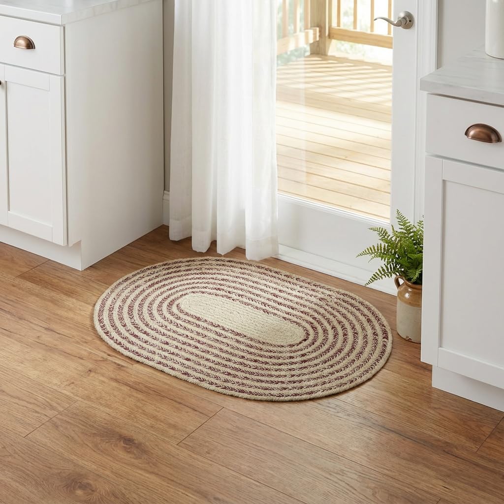 Raleigh Burgundy Cotton Braided Rug 20" X 30" #shape_Oval