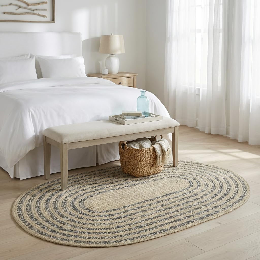 Raleigh Charcoal Cotton Braided Rug 4' x 6' #shape_Oval