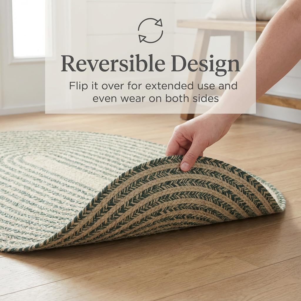 Raleigh Green Cotton Braided Rug 20" X 30" #shape_Oval