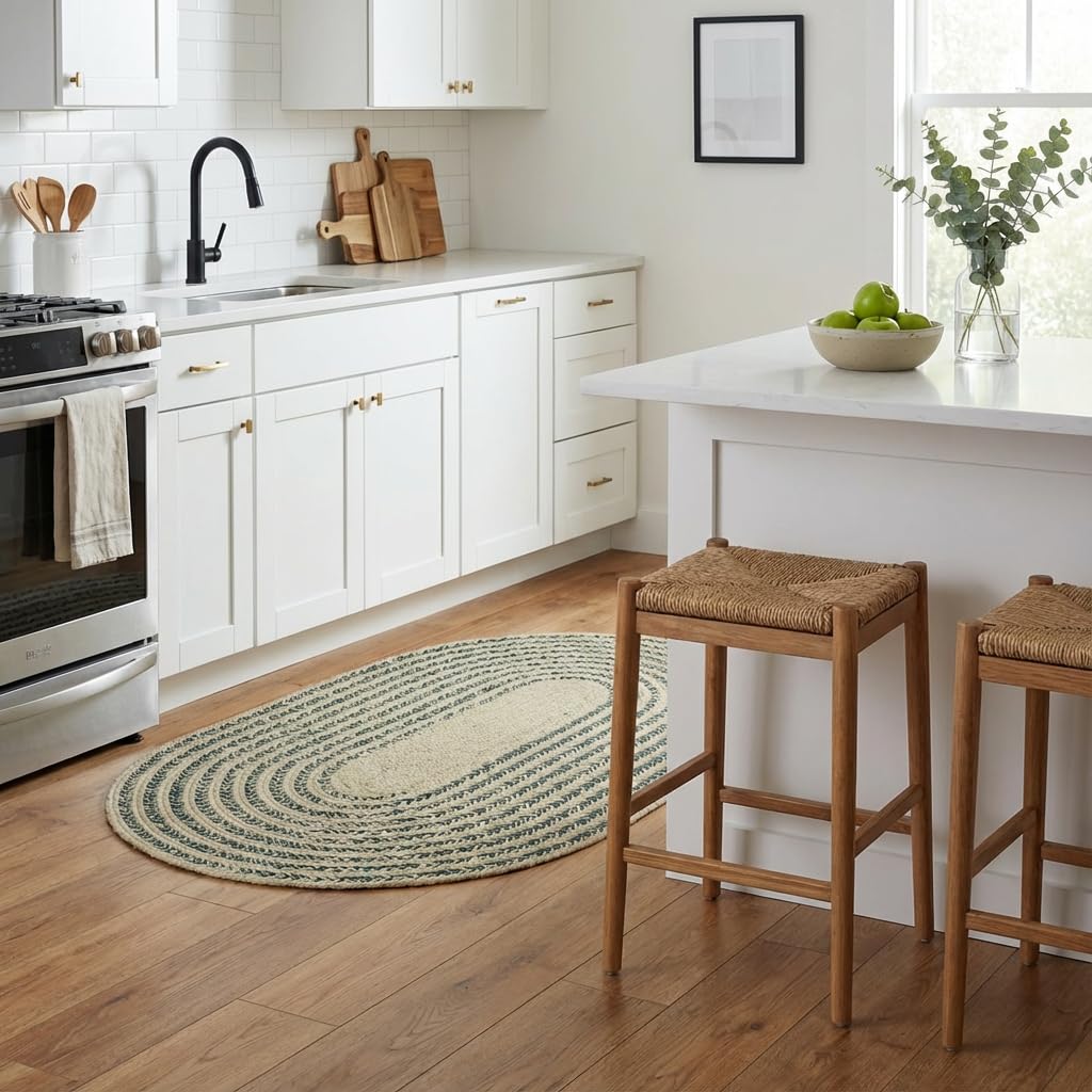 Raleigh Green Cotton Braided Rug 3' X 5' #shape_Oval