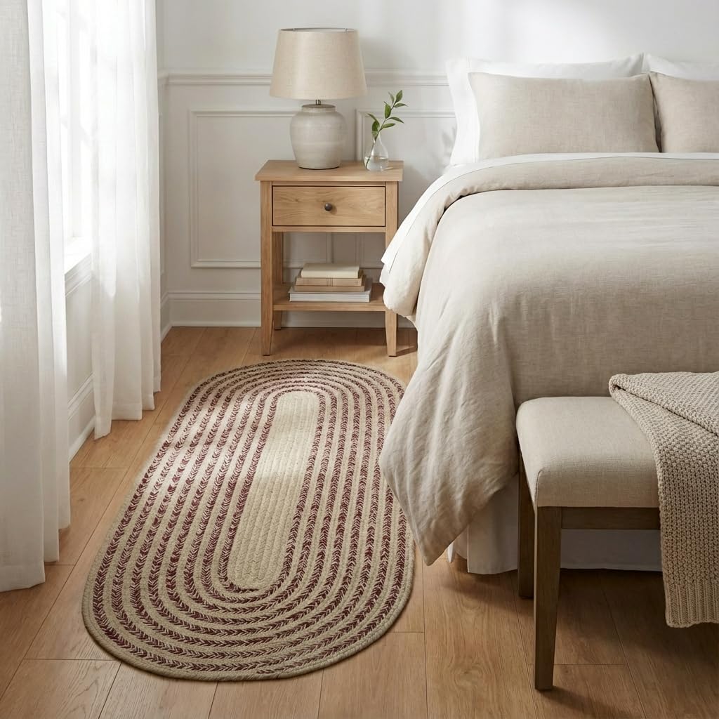 Raleigh Burgundy Cotton Braided Rug 2' X 4' #shape_Oval