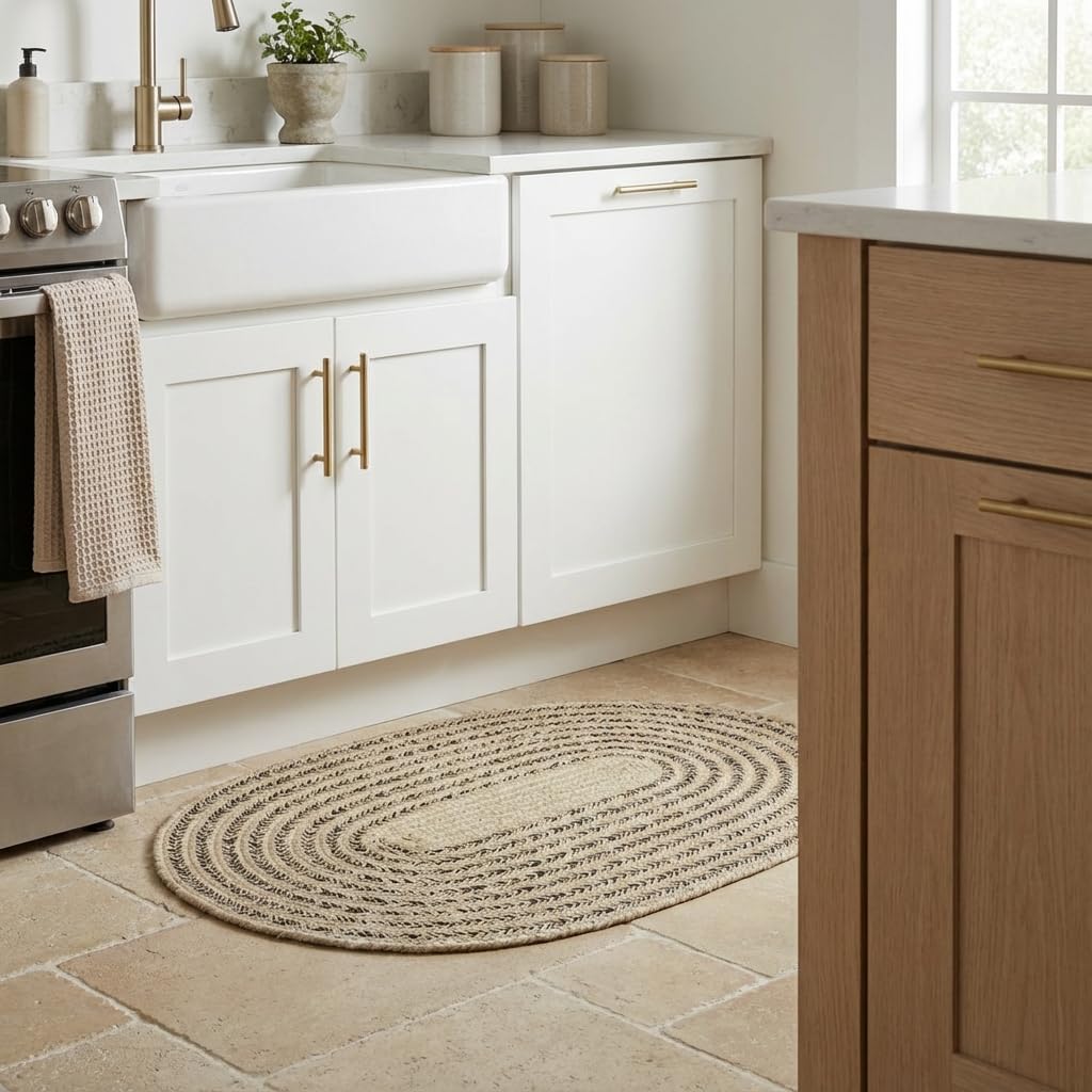 Raleigh Brown Cotton Braided Rug 20" X 30" #shape_Oval