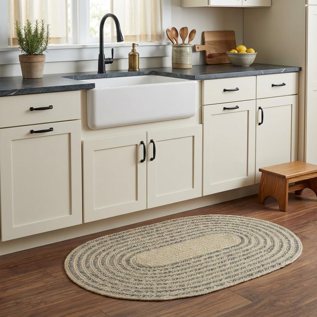 Raleigh Charcoal Cotton Braided Rug 3' X 5' #shape_Oval