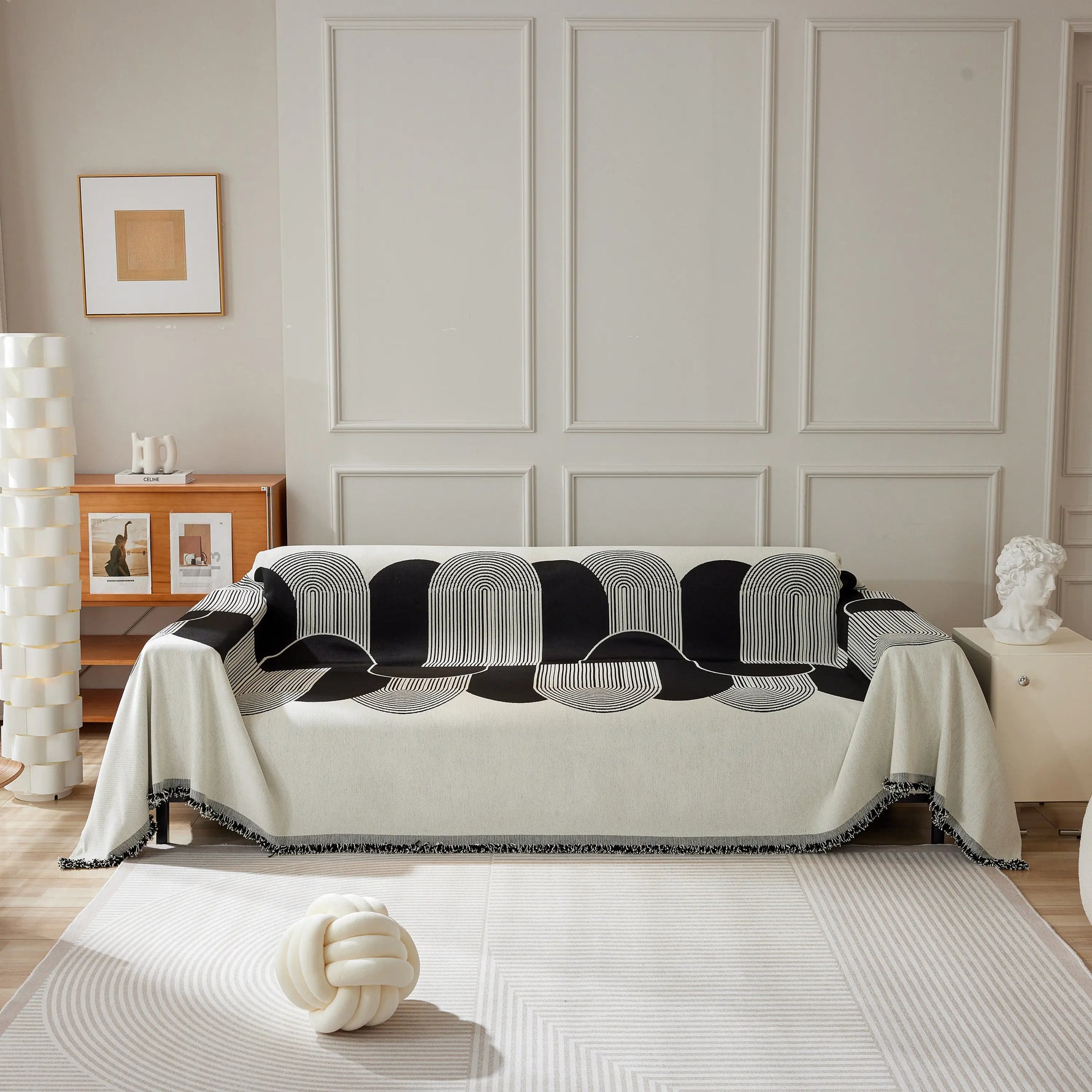 Soft Chenille Tassel Trim Sectional Sofa Protector Couch Covers for Cats Cozy Blanket Sofa Throws