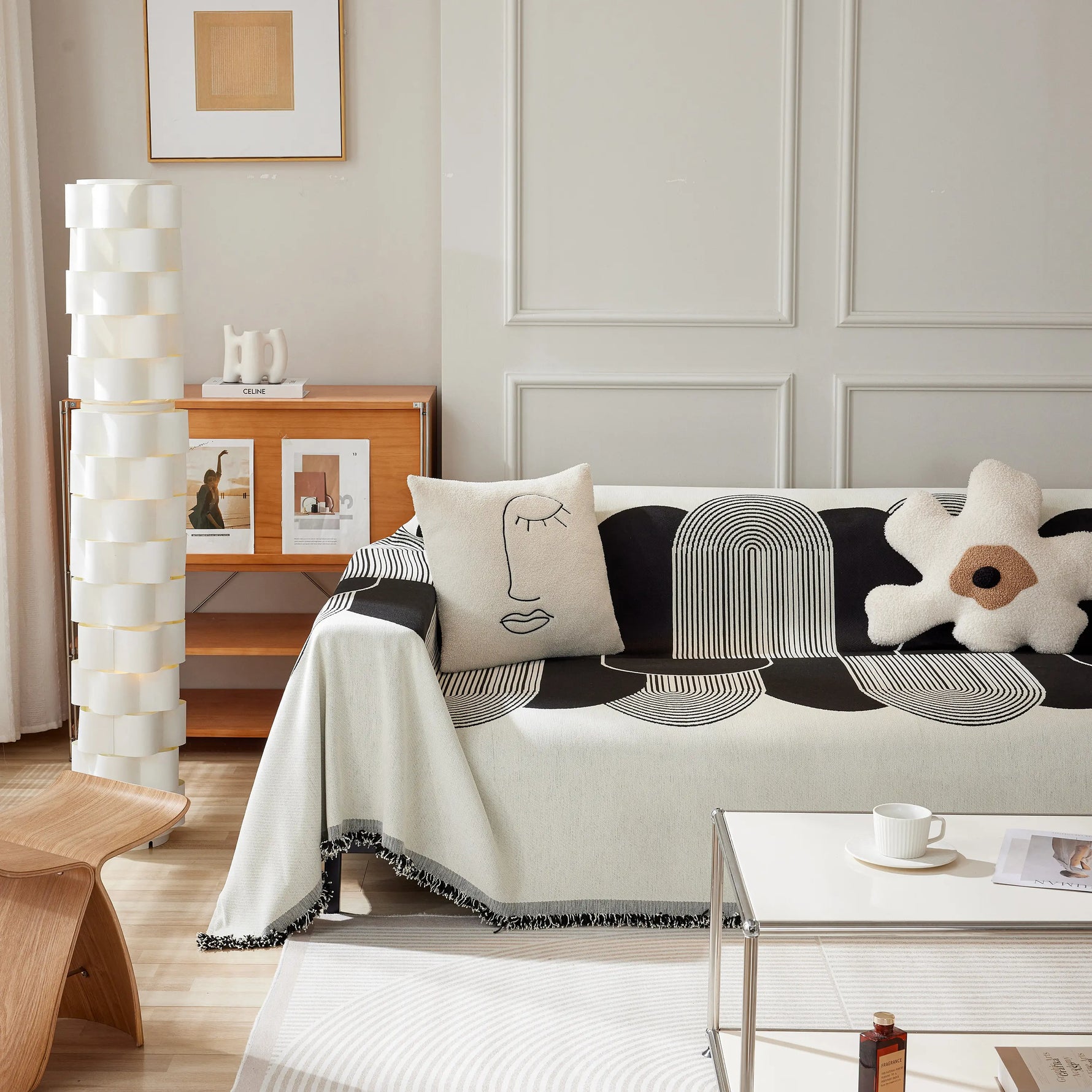 Soft Chenille Tassel Trim Sectional Sofa Protector Couch Covers for Cats Cozy Blanket Sofa Throws