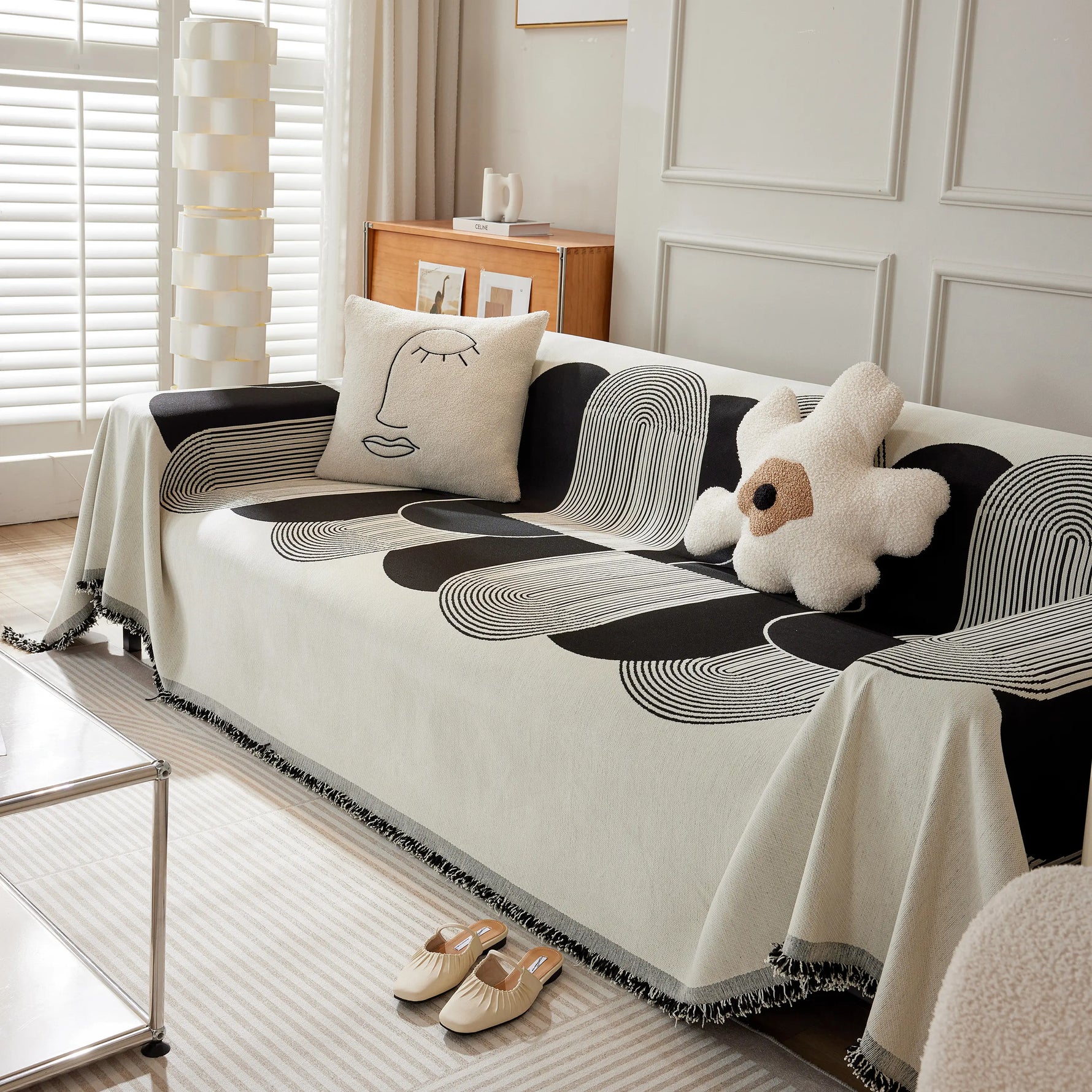 Soft Chenille Tassel Trim Sectional Sofa Protector Couch Covers for Cats Cozy Blanket Sofa Throws