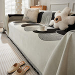 Soft Chenille Tassel Trim Sectional Sofa Protector Couch Covers for Cats Cozy Blanket Sofa Throws