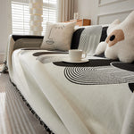 Soft Chenille Tassel Trim Sectional Sofa Protector Couch Covers for Cats Cozy Blanket Sofa Throws