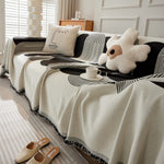 Soft Chenille Tassel Trim Sectional Sofa Protector Couch Covers for Cats Cozy Blanket Sofa Throws