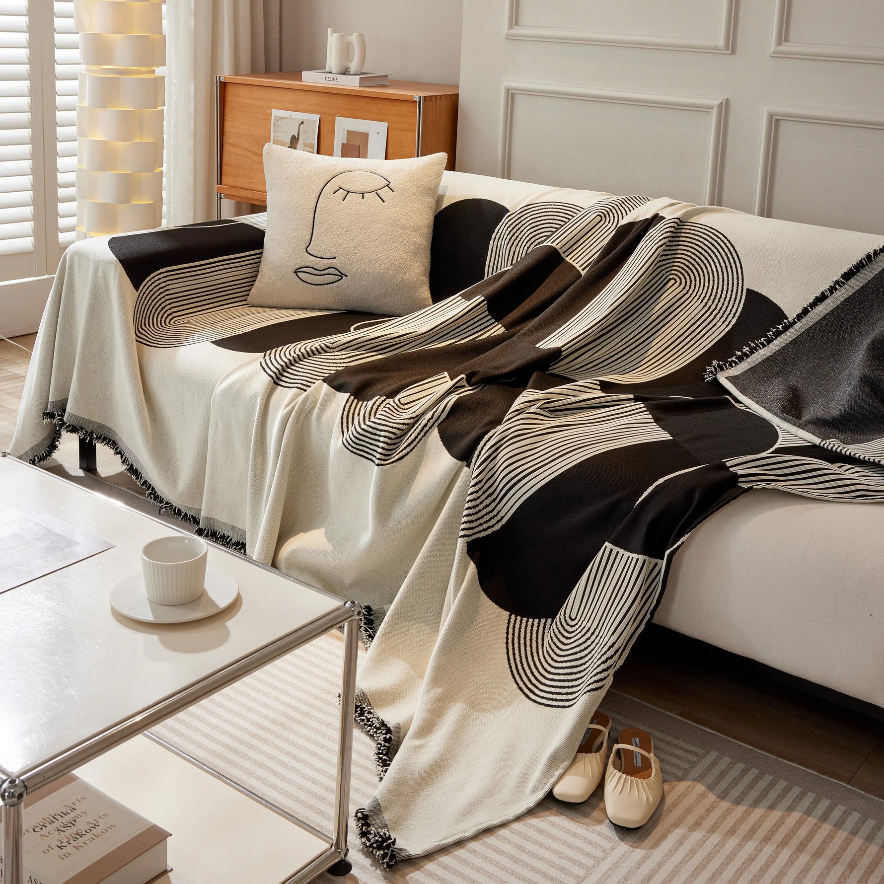 Soft Chenille Tassel Trim Sectional Sofa Protector Couch Covers for Cats Cozy Blanket Sofa Throws