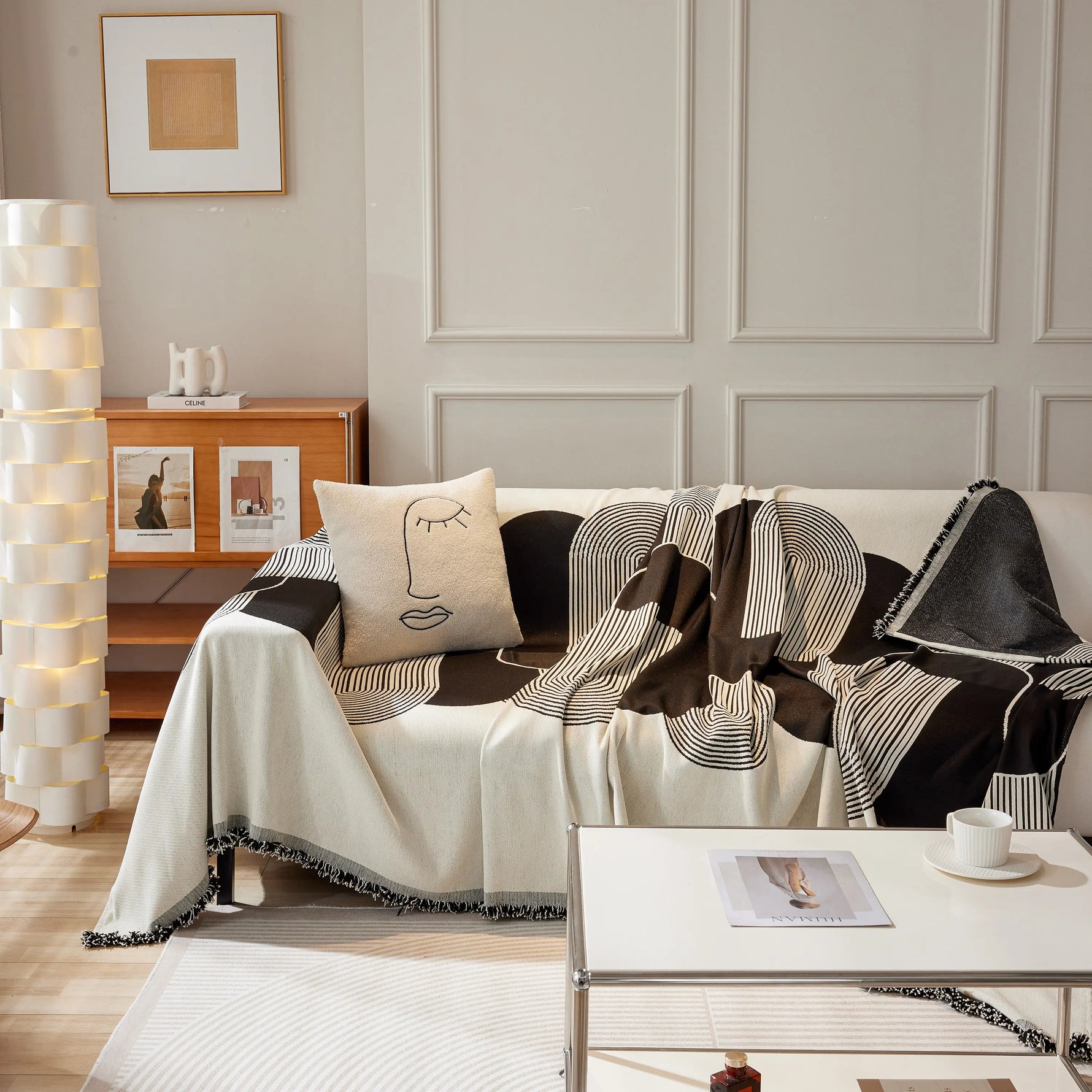 Soft Chenille Tassel Trim Sectional Sofa Protector Couch Covers for Cats Cozy Blanket Sofa Throws