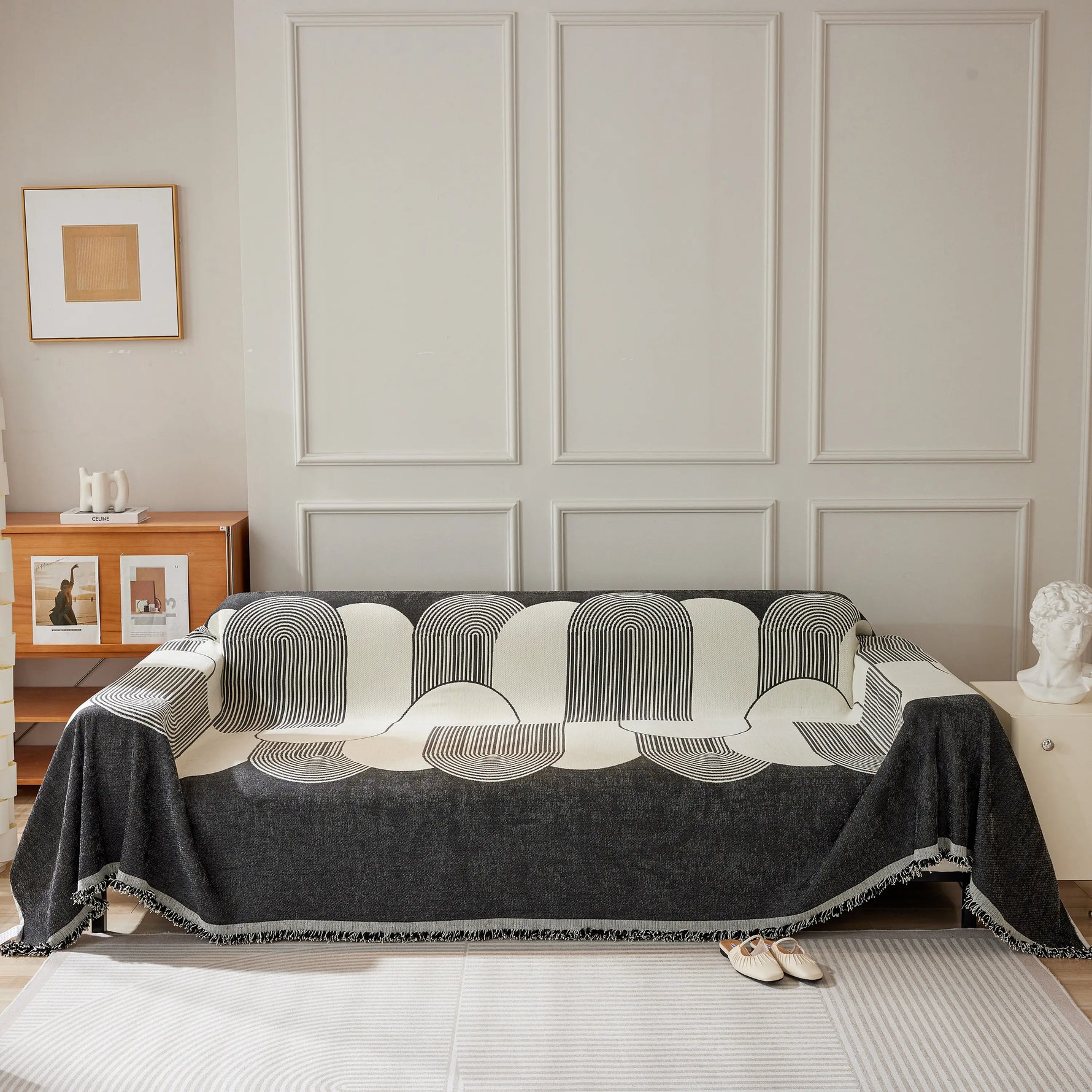 Soft Chenille Tassel Trim Sectional Sofa Protector Couch Covers for Cats Cozy Blanket Sofa Throws