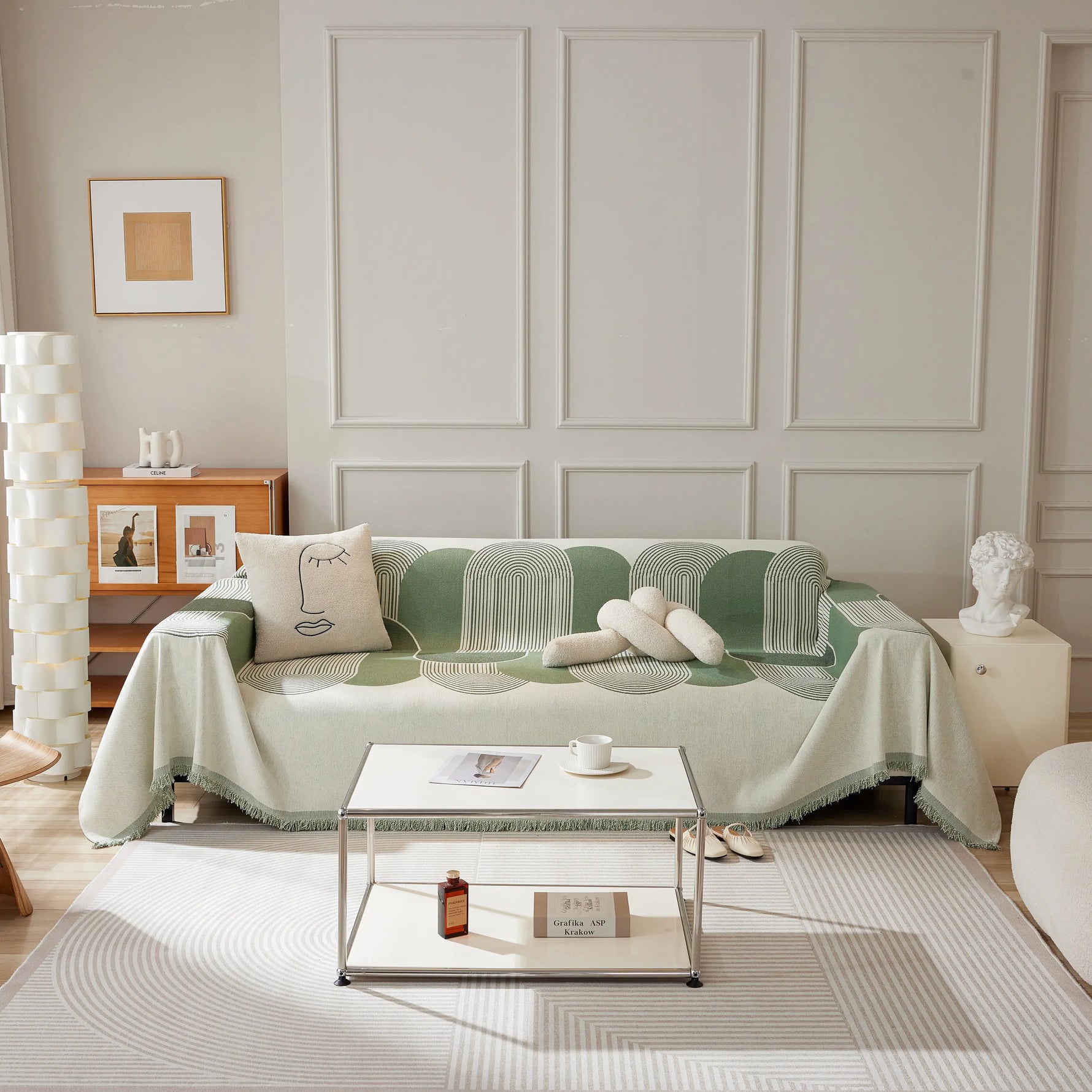 Soft Chenille Tassel Trim Sectional Sofa Protector Couch Covers for Cats Cozy Blanket Sofa Throws