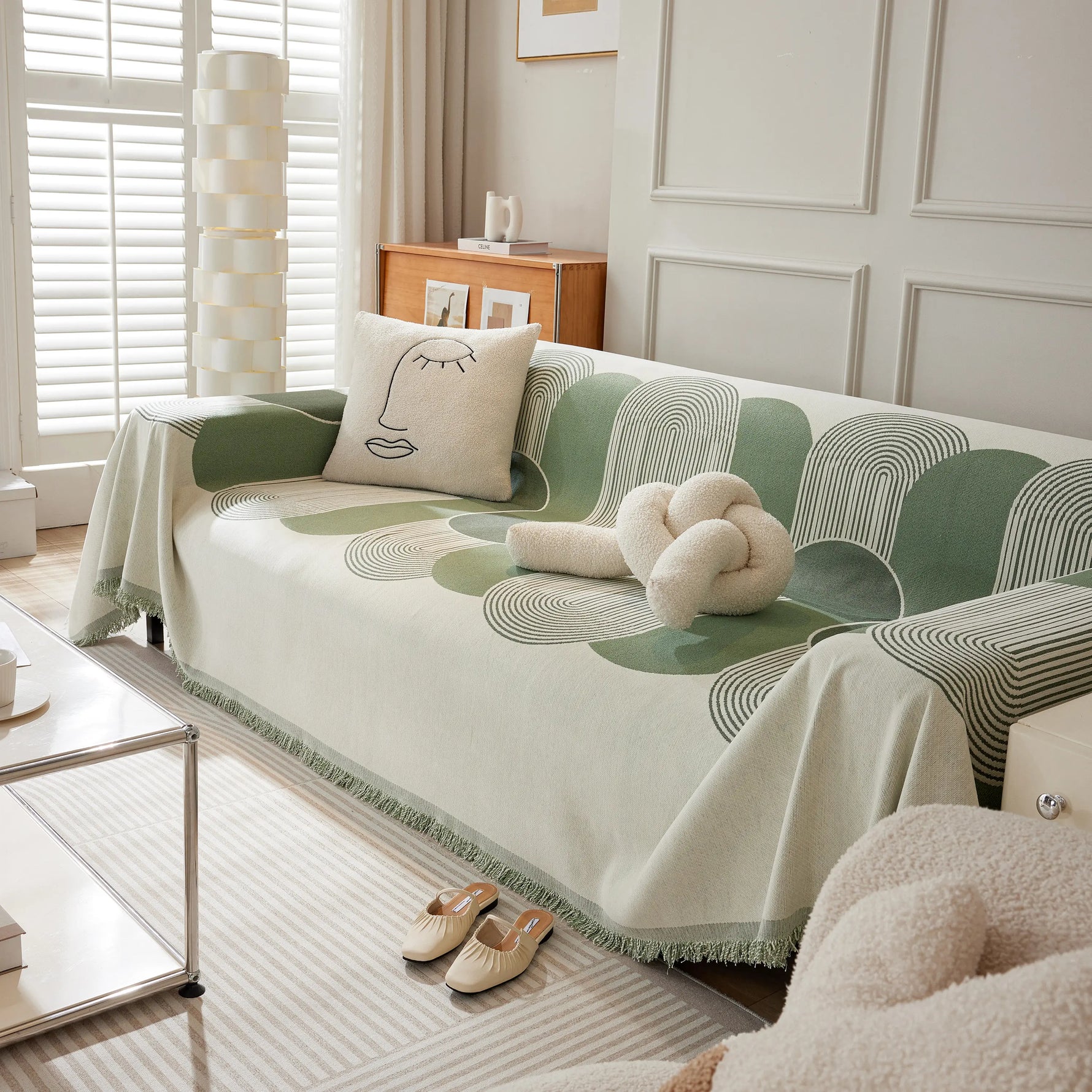 Soft Chenille Tassel Trim Sectional Sofa Protector Couch Covers for Cats Cozy Blanket Sofa Throws