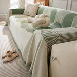 Soft Chenille Tassel Trim Sectional Sofa Protector Couch Covers for Cats Cozy Blanket Sofa Throws