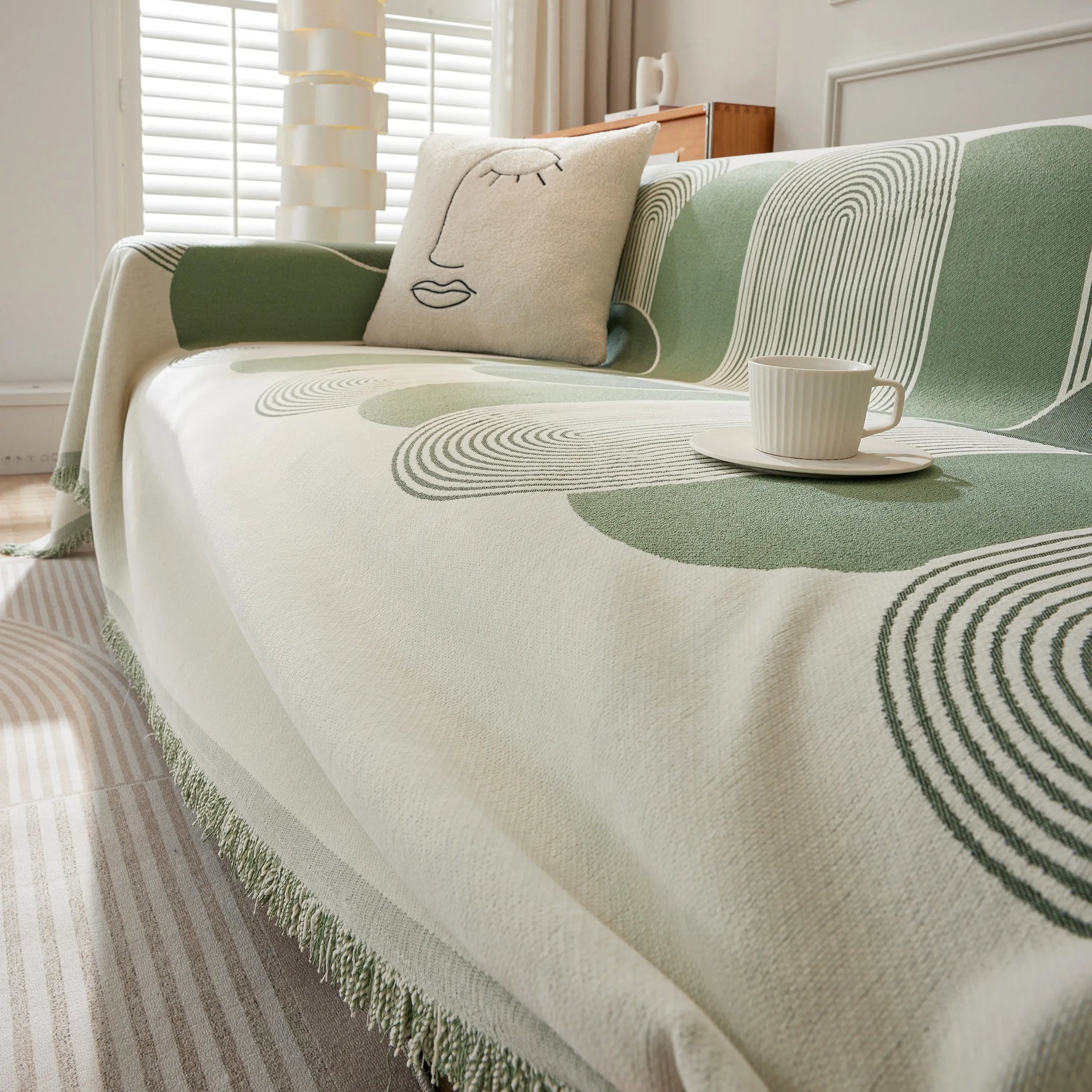 Soft Chenille Tassel Trim Sectional Sofa Protector Couch Covers for Cats Cozy Blanket Sofa Throws