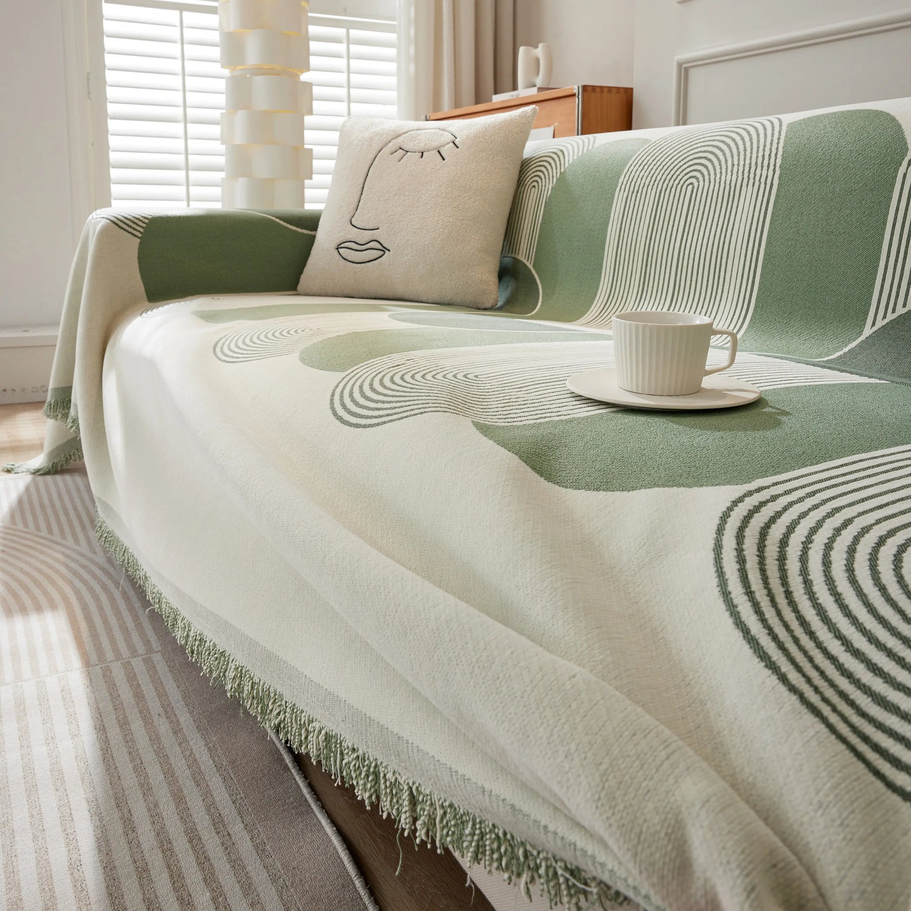 Soft Chenille Tassel Trim Sectional Sofa Protector Couch Covers for Cats Cozy Blanket Sofa Throws