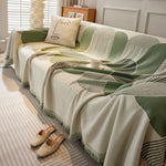 Soft Chenille Tassel Trim Sectional Sofa Protector Couch Covers for Cats Cozy Blanket Sofa Throws