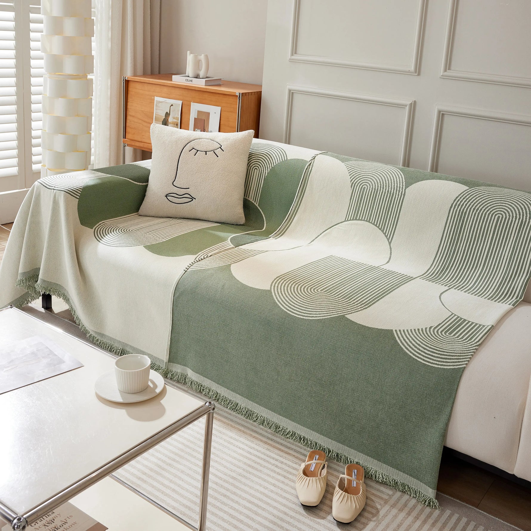 Soft Chenille Tassel Trim Sectional Sofa Protector Couch Covers for Cats Cozy Blanket Sofa Throws