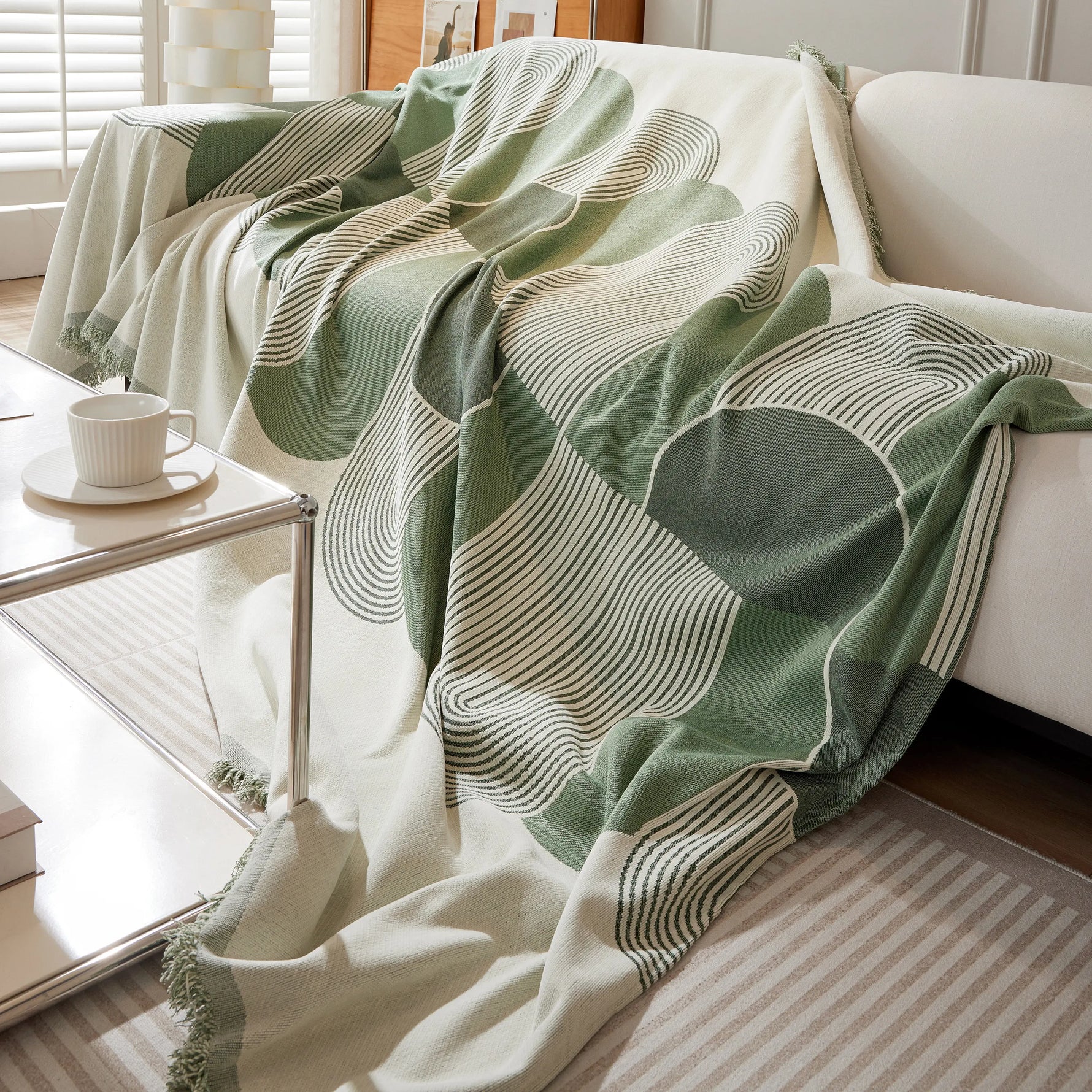 Soft Chenille Tassel Trim Sectional Sofa Protector Couch Covers for Cats Cozy Blanket Sofa Throws