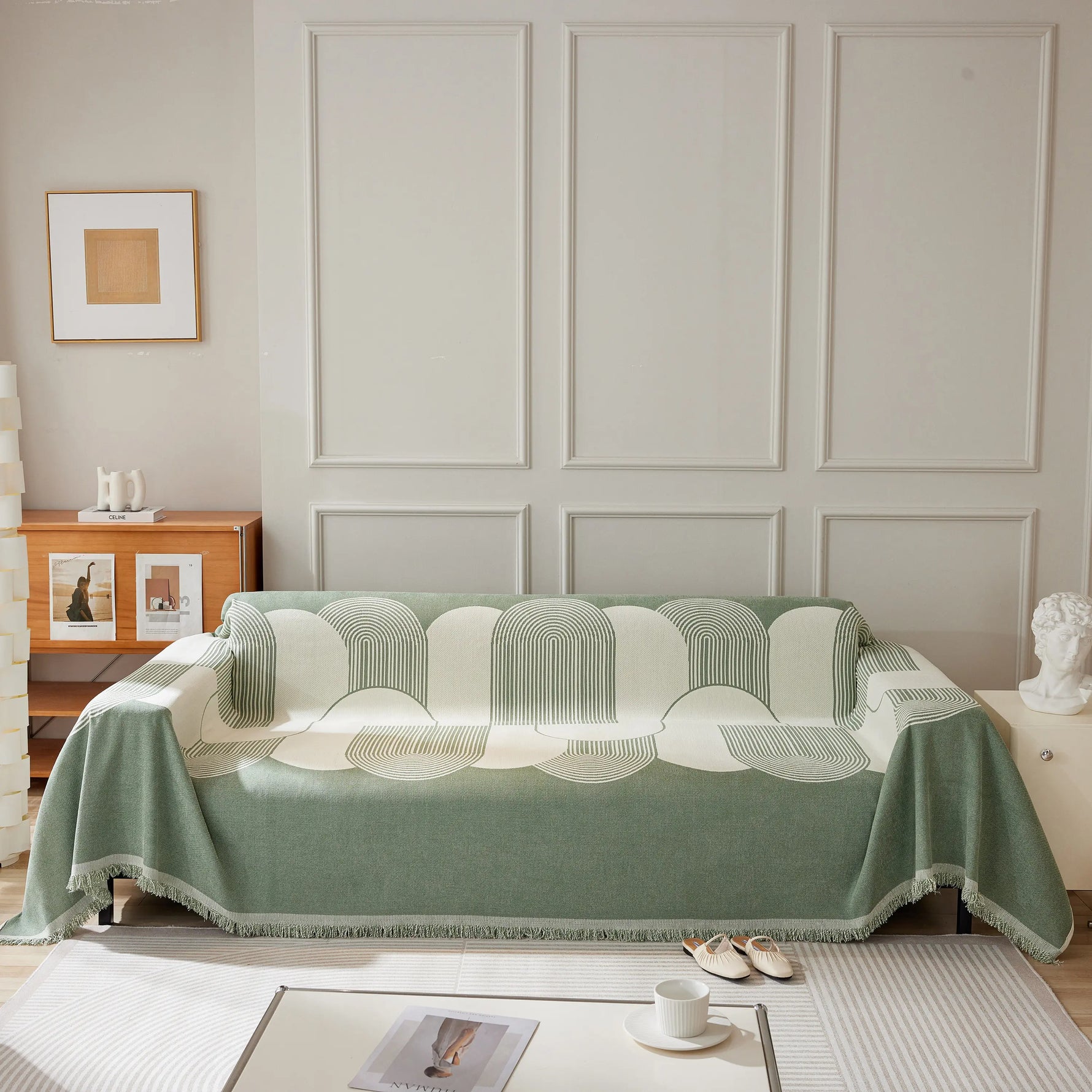 Soft Chenille Tassel Trim Sectional Sofa Protector Couch Covers for Cats Cozy Blanket Sofa Throws