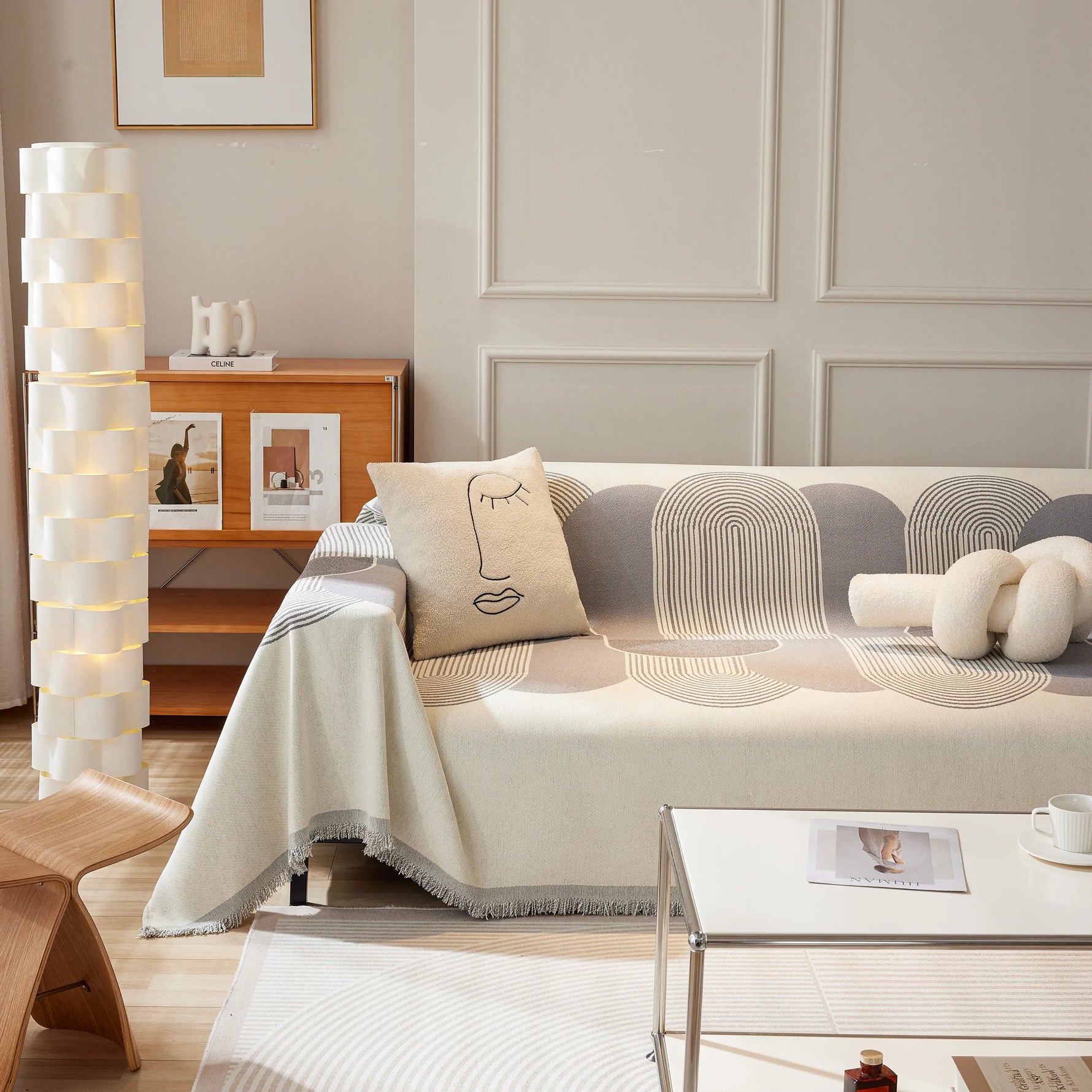 Soft Chenille Tassel Trim Sectional Sofa Protector Couch Covers for Cats Cozy Blanket Sofa Throws