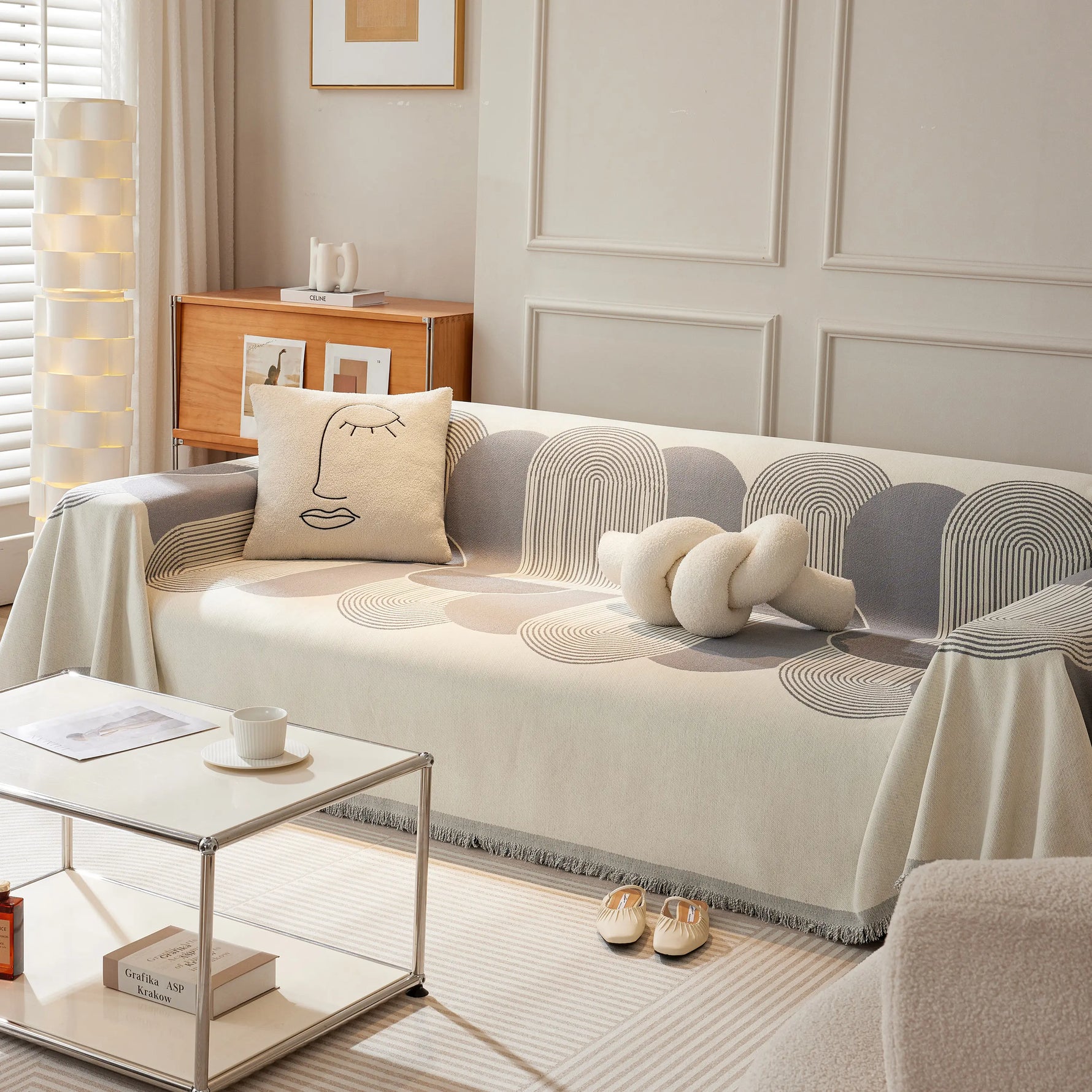 Soft Chenille Tassel Trim Sectional Sofa Protector Couch Covers for Cats Cozy Blanket Sofa Throws