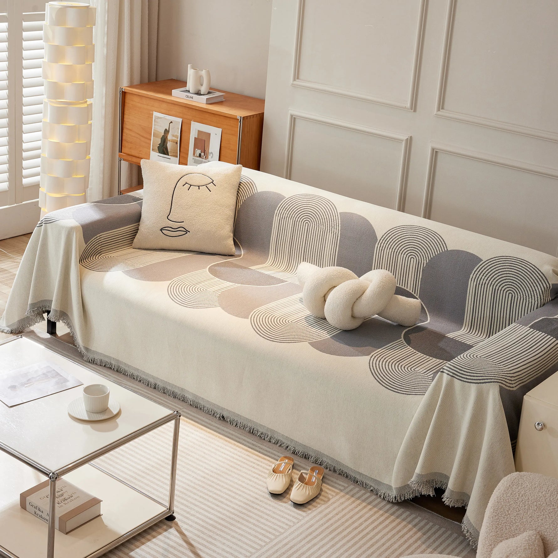 Soft Chenille Tassel Trim Sectional Sofa Protector Couch Covers for Cats Cozy Blanket Sofa Throws