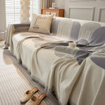 Soft Chenille Tassel Trim Sectional Sofa Protector Couch Covers for Cats Cozy Blanket Sofa Throws