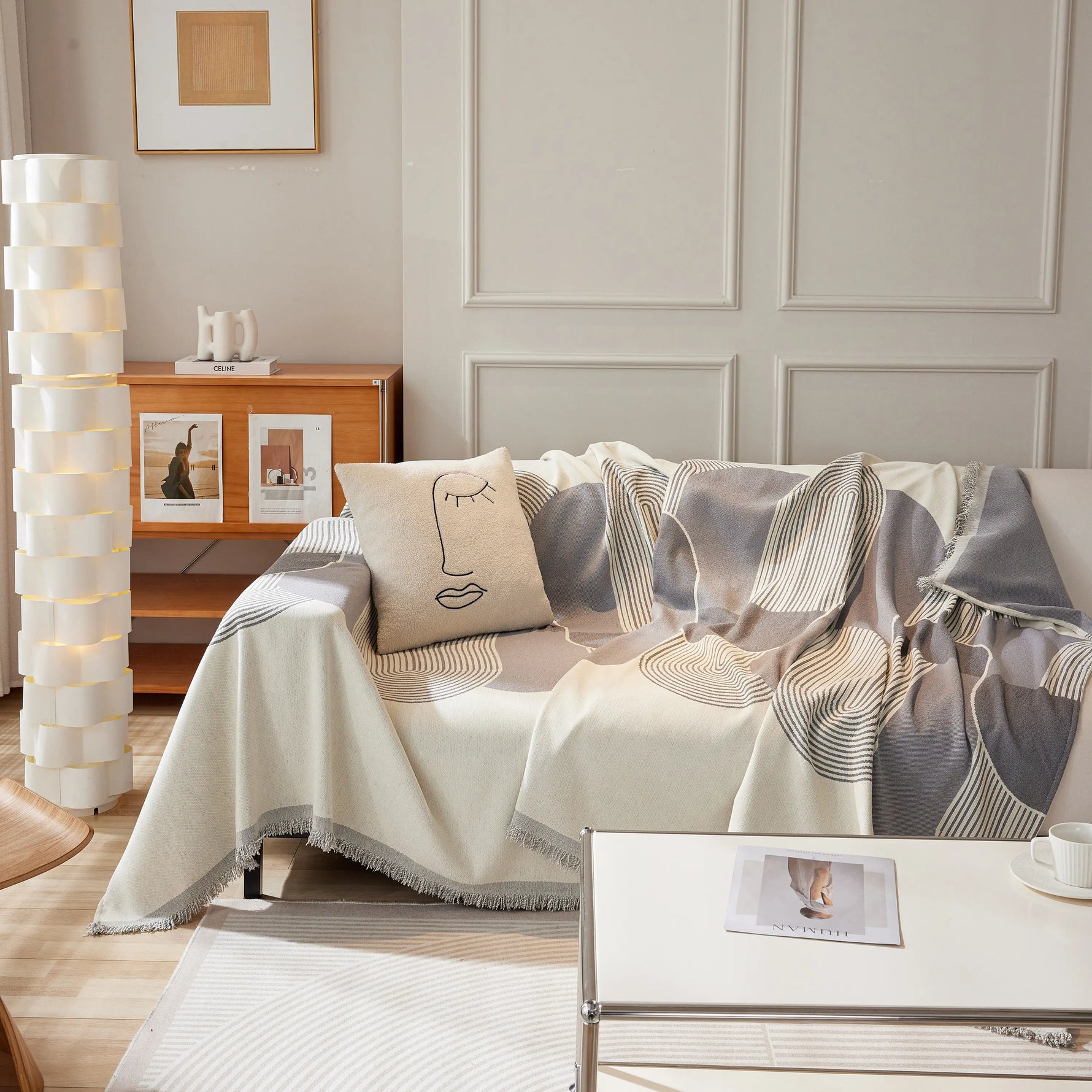 Soft Chenille Tassel Trim Sectional Sofa Protector Couch Covers for Cats Cozy Blanket Sofa Throws