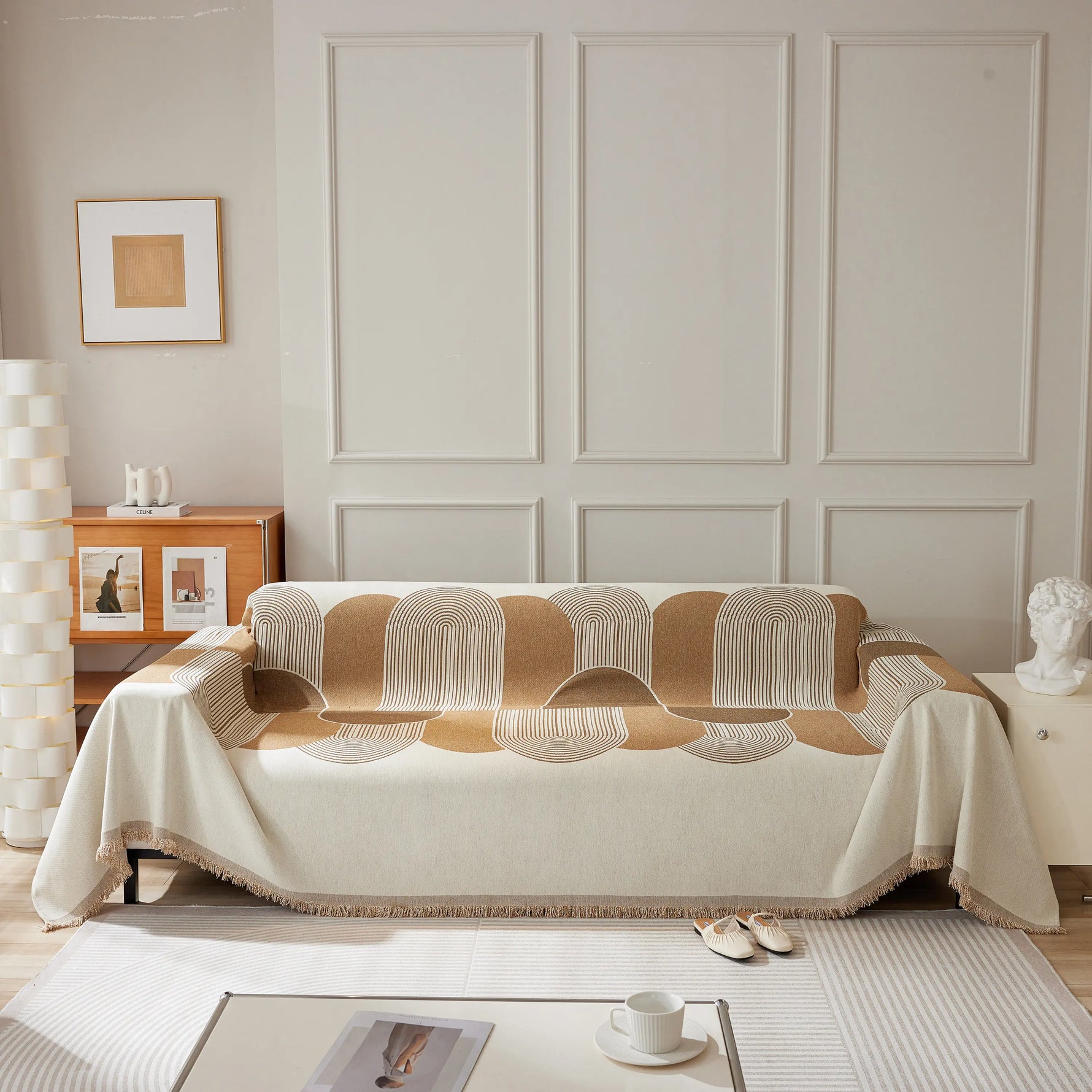 Soft Chenille Tassel Trim Sectional Sofa Protector Couch Covers for Cats Cozy Blanket Sofa Throws