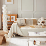 Soft Chenille Tassel Trim Sectional Sofa Protector Couch Covers for Cats Cozy Blanket Sofa Throws