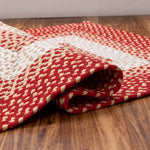 Red, Cream Braided Rug - Soft Cotton Bordered Area Rug for Rustic Farmhouses