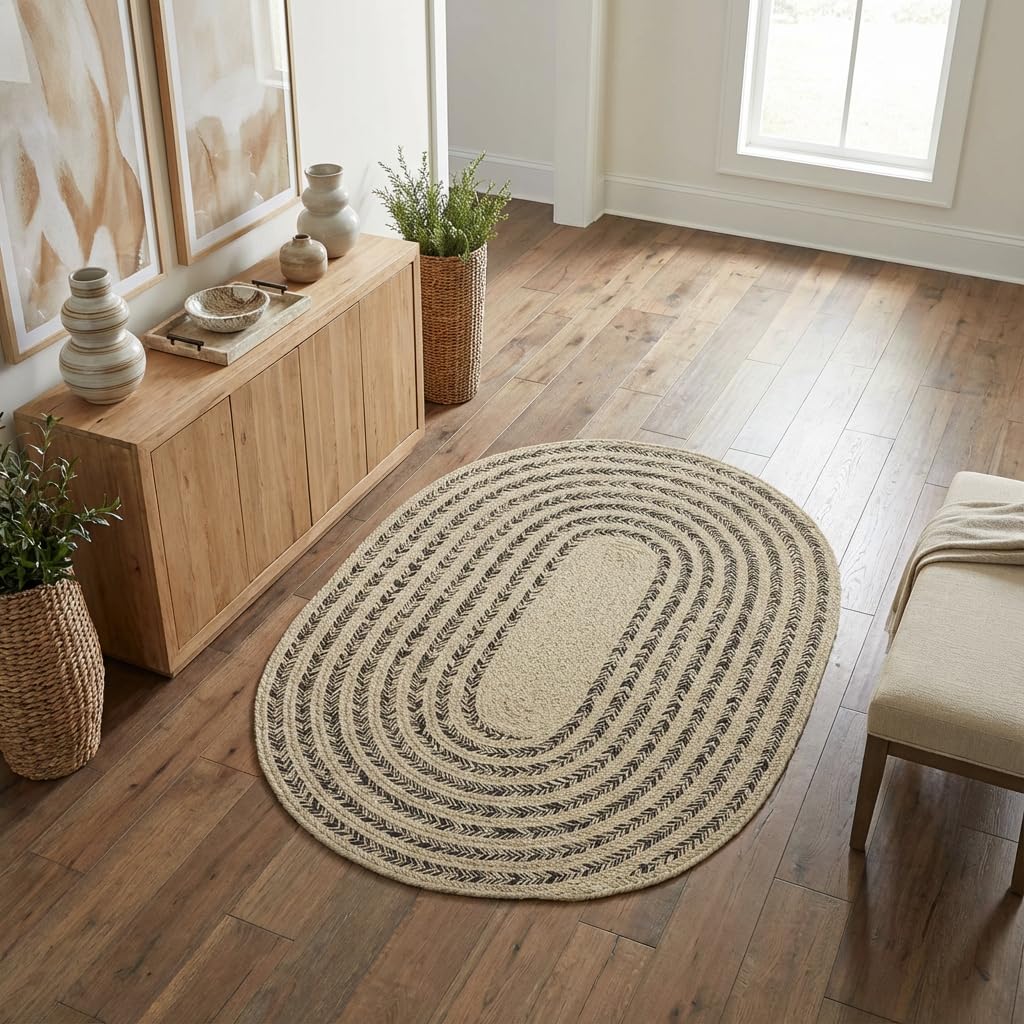 Raleigh Brown Cotton Braided Rug 4' x 6' #shape_Oval