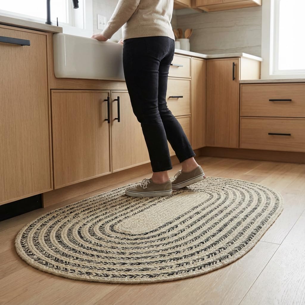 Raleigh Black Cotton Braided Rug 20" X 30" #shape_Oval